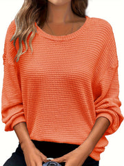 Plus Size Waffle Knit Crew Neck Sweatshirt Women's Long Sleeve Fall Winter