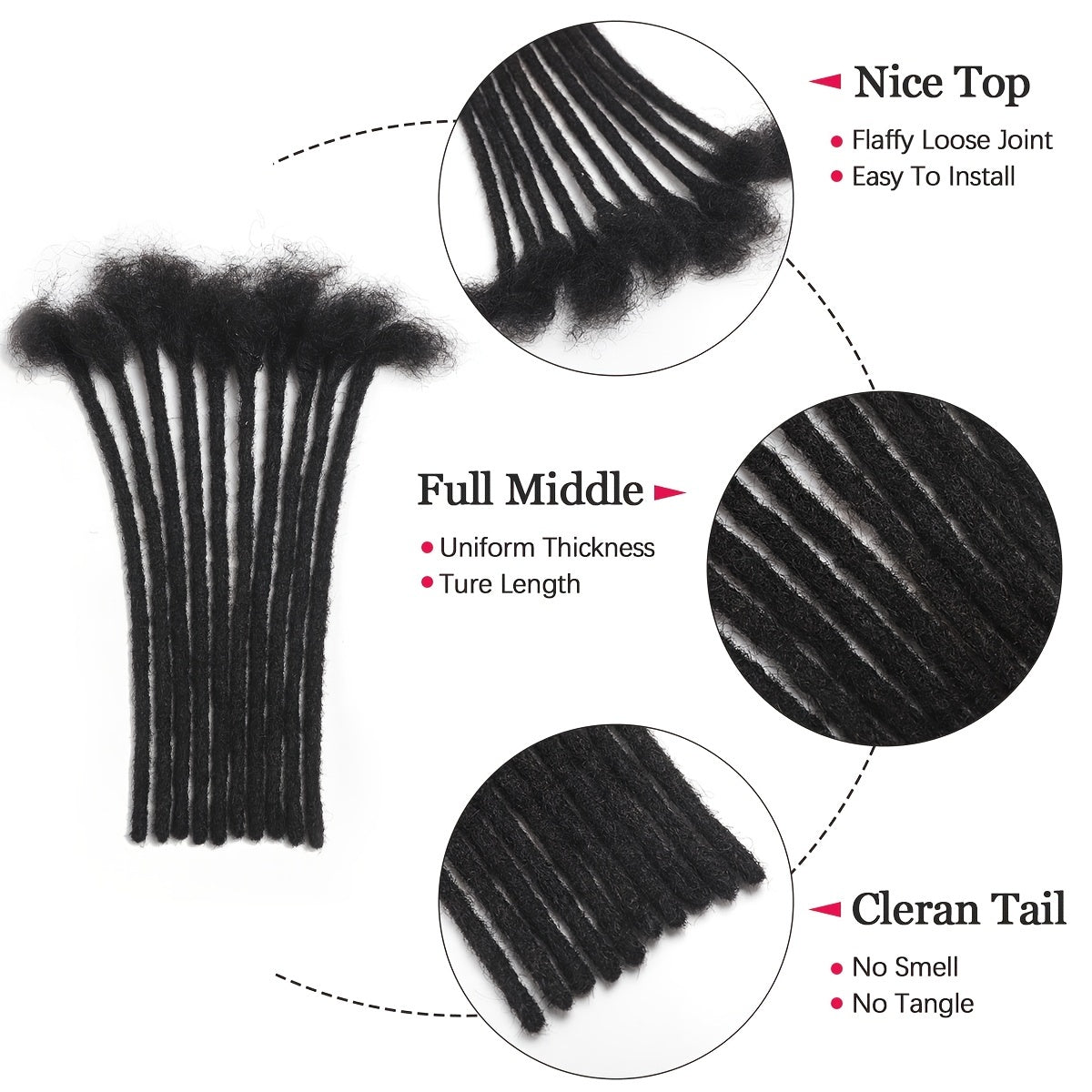 Handmade Dreadlocks Extensions 10 Strands Human Hair Dyeable Curly Twisted