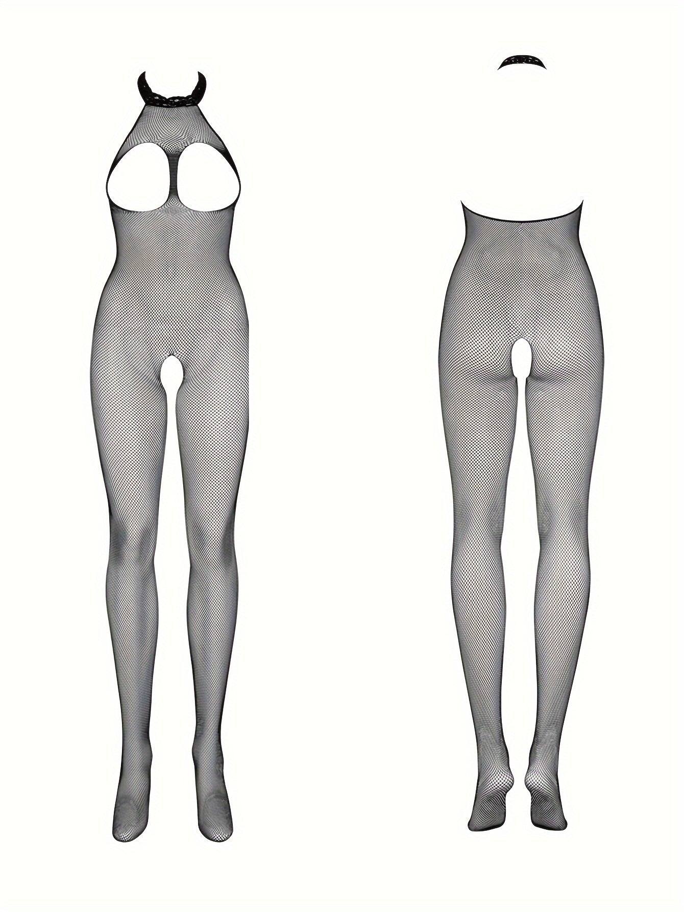 Plus Size Fishnet Bodysuit with Floral Accents See-Through Stretchy Nylon