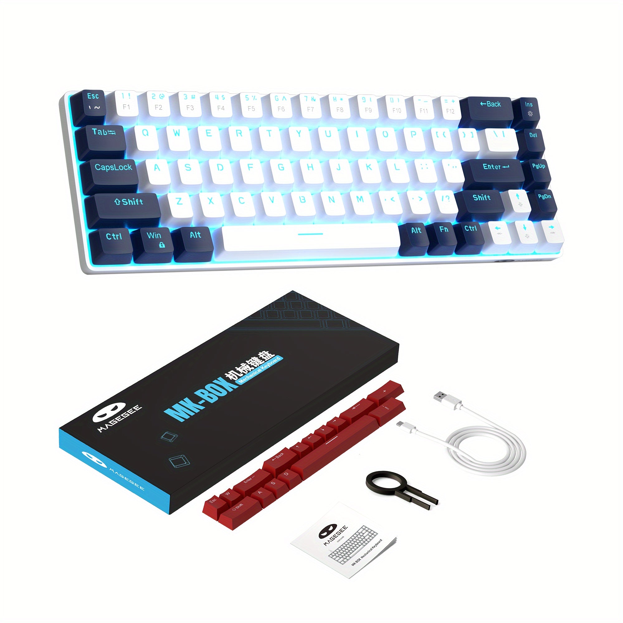 Teclado mecánico compacto para juegos del 60% con interruptores azules, retroiluminación LED, ergonómico para Windows, Mac, PC y portátil