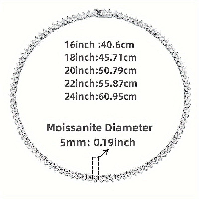 Sterling Silver Moissanite Tennis Necklace 5mm Claw Design for Women