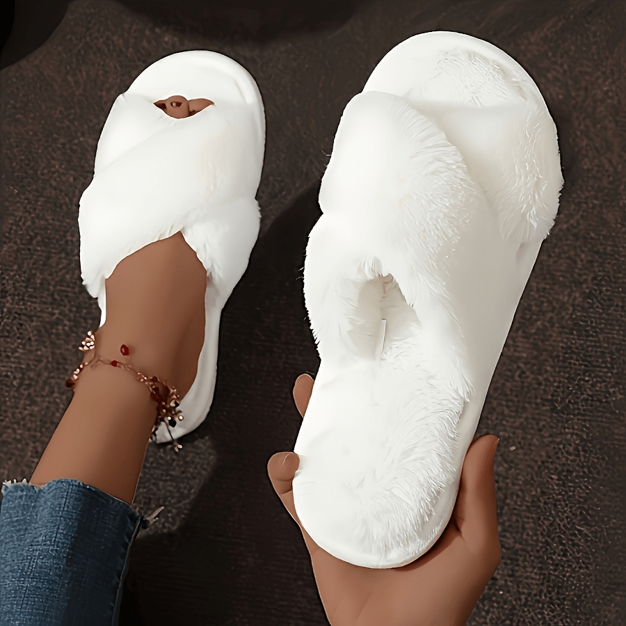 Women's Autumn Winter Plush Indoor Slippers Open Toe Soft Breathable