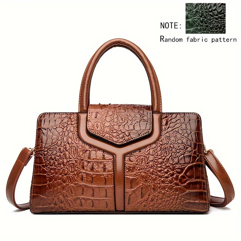 Women's Crocodile-Embossed Handbag Black Green Crossbody Shoulder PU Durable Stylish