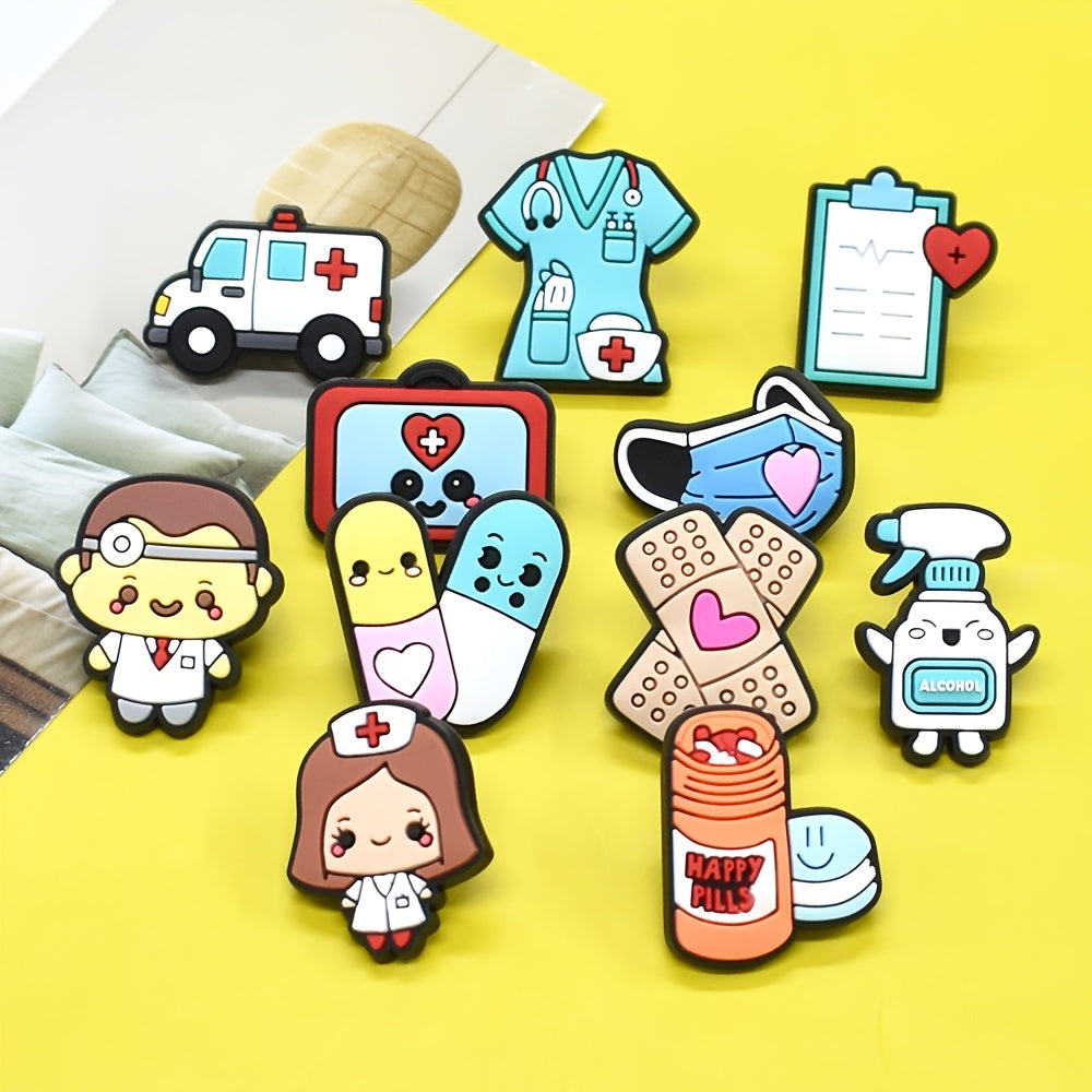 Set of 16 Plastic Pins with Medical Pattern for DIY Clothing Accessories