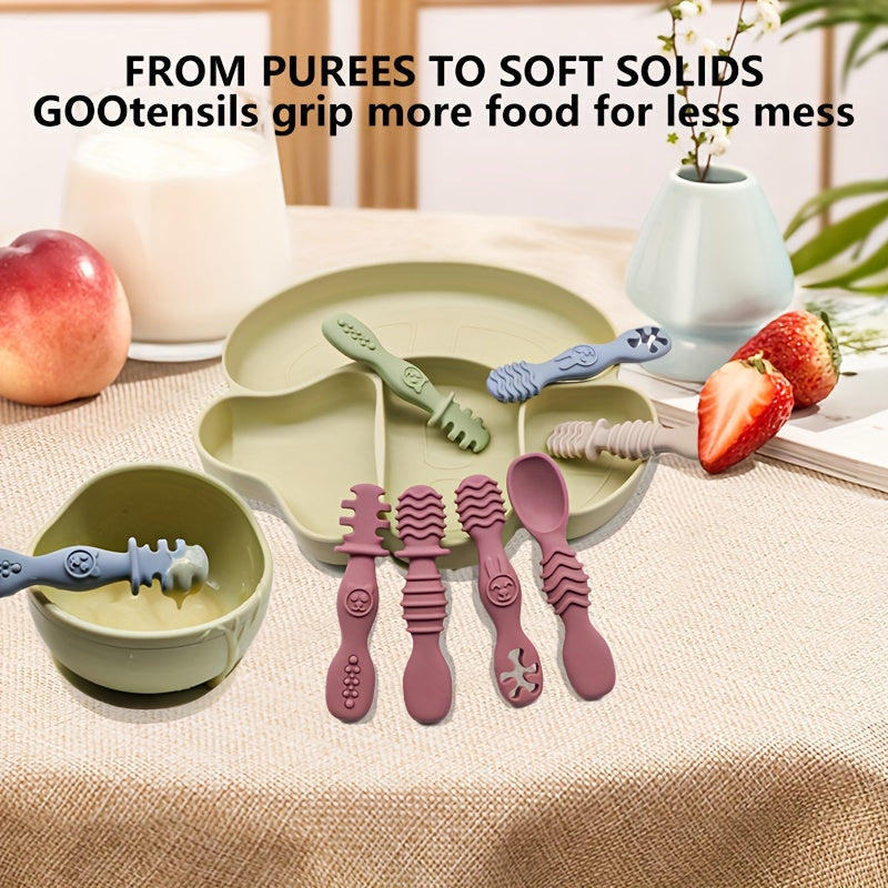 4-Piece Silicone Baby Spoon Set Soft-Tip BPA-Free Dishwasher Safe for Children 6 Months+