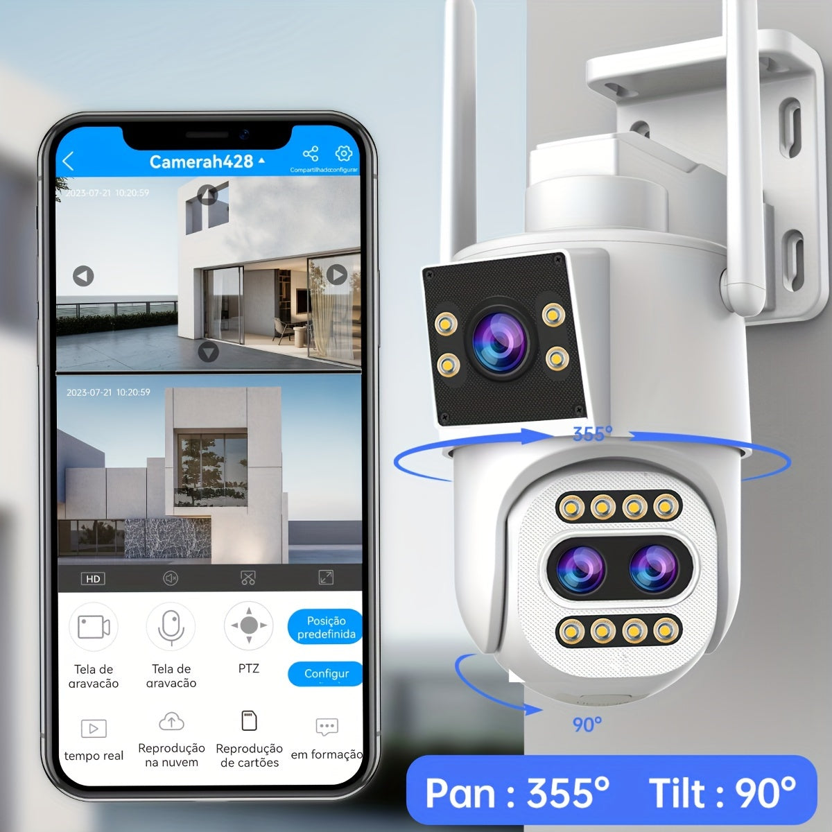 Cámara de seguridad WiFi Full HD con lente 3-PTZ con zoom óptico 10x, visión nocturna, audio bidireccional y detección de movimiento