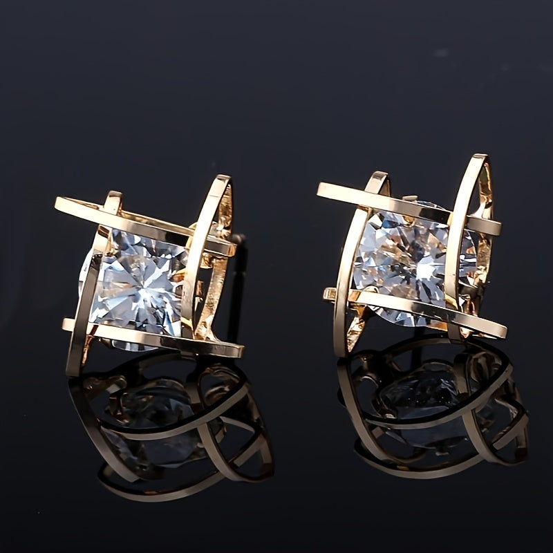 Women Zirconia Earrings Wedding Party Jewelry Silver Sparkling