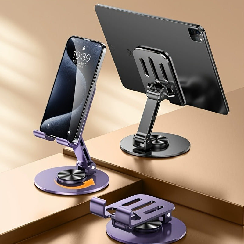 Adjustable Metal Phone and Tablet Stand with 360-Degree Rotation and Height Adjustment