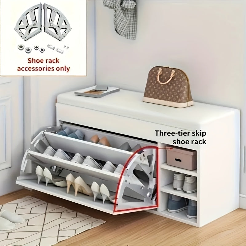 Extensor de cajón para zapatero de metal moderno, paquete de 2, acabado cepillado, marco abatible de 3 niveles