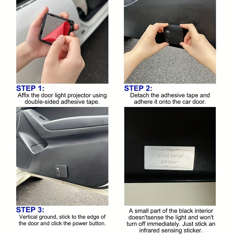 2pcs Wireless LED Car Door Projector Lights 3D Blue Fire Tiger Skull No-Drill Installation