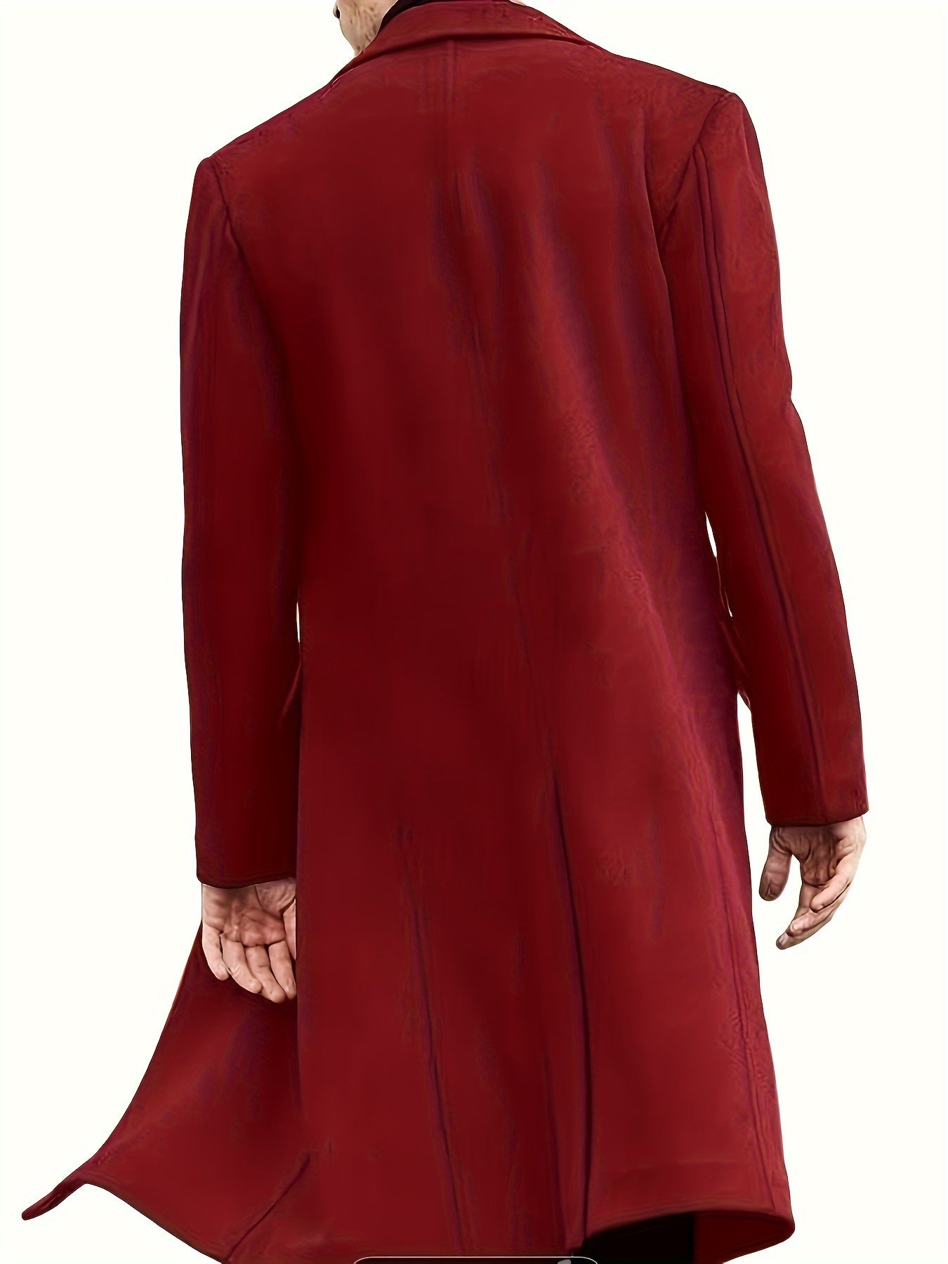 Men's Plus Size Solid Color Fleece Long Jacket for Autumn Winter Polyester Lapel Button