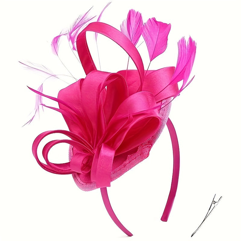 Women's Pillbox Fascinator Hat with Faux Feathers for Halloween and Derby Events