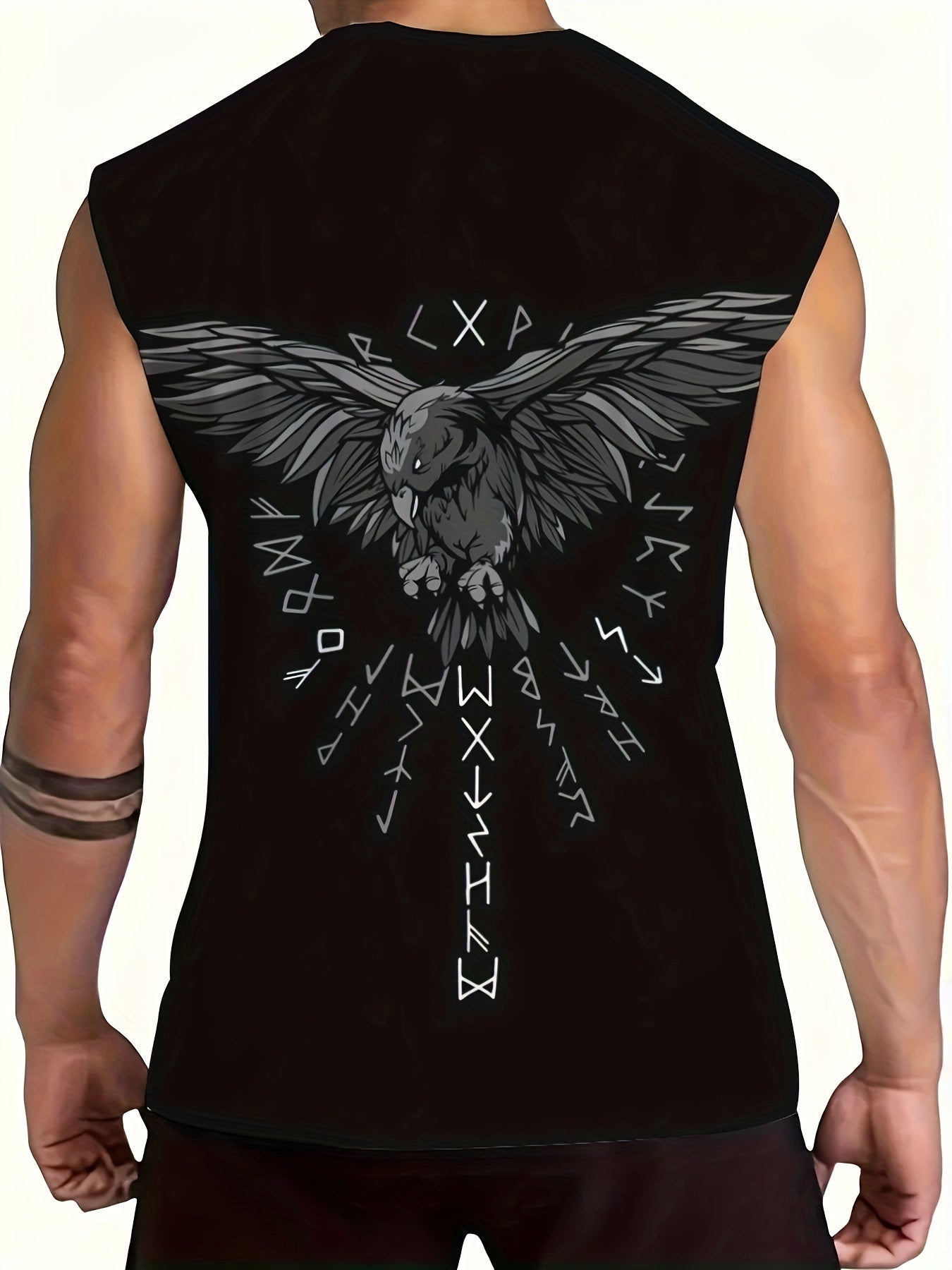 Erkaklar uchun keng kesimli, yengsiz T-ko'ylak, qora rangda, oddiy moslashuv, to'qilgan mato, 95% polyester, 5% spandeks, katta o'lcham.