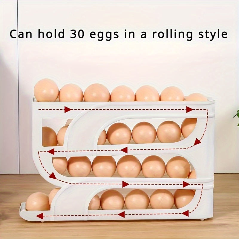 Automatic Egg Dispenser with 30 Egg Capacity, Stackable Plastic Organizer