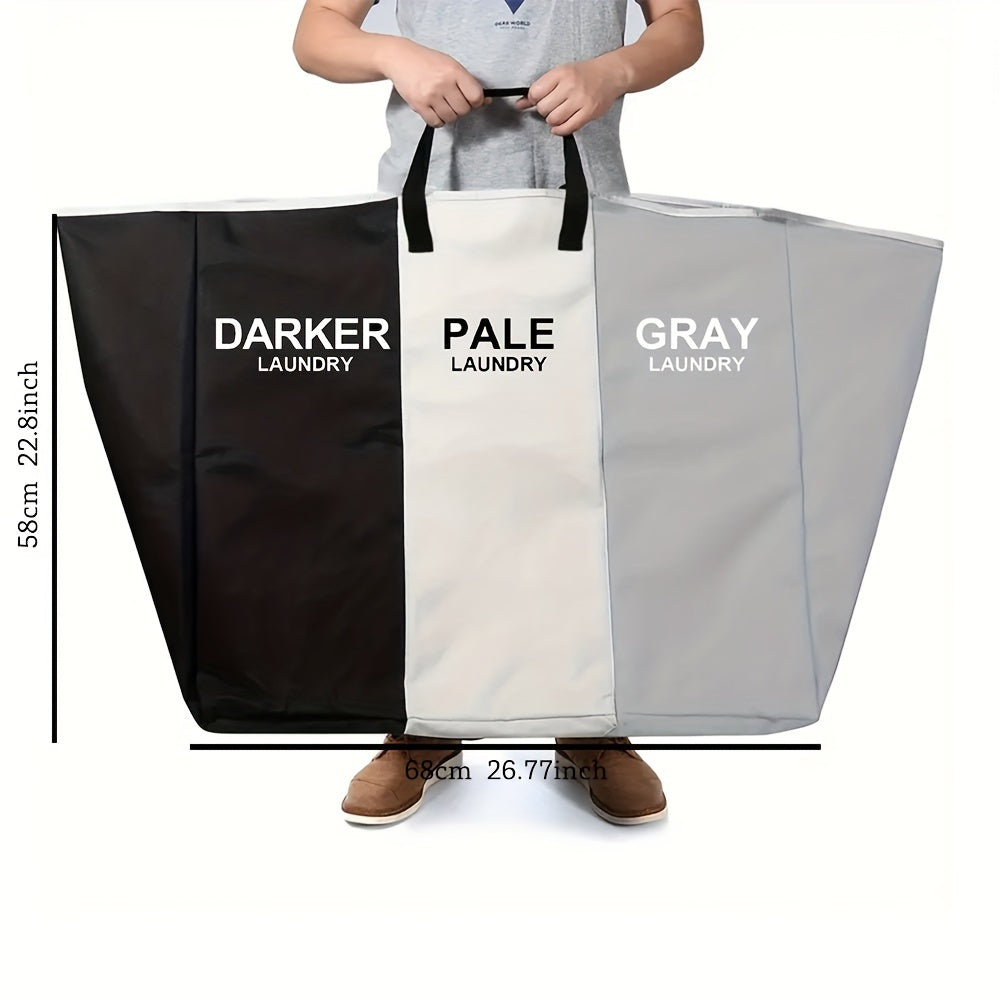 Large 3-Compartment Laundry Hamper with Aluminum Frame and Foldable Design