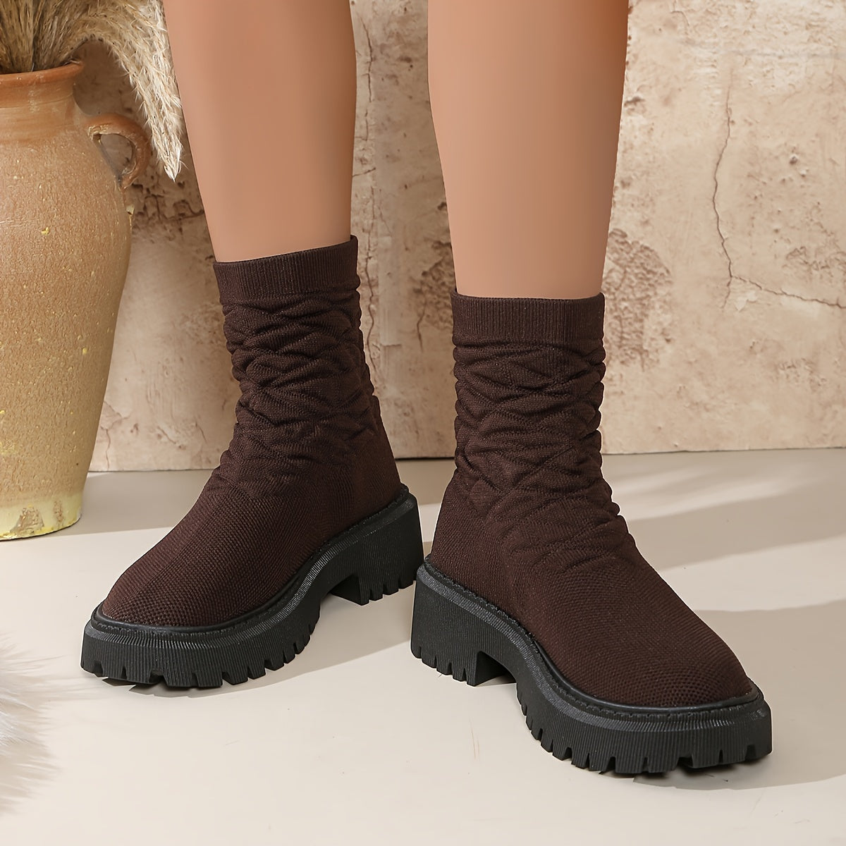 Women's Mid-Calf Comfort Fashion Boots with Chunky Heel and Rubber Sole