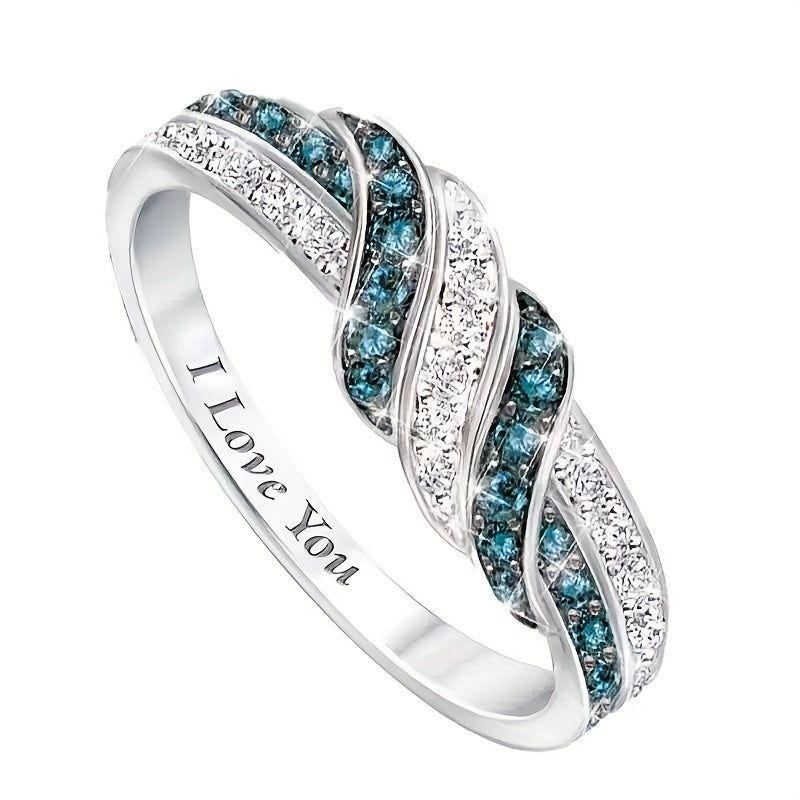 Women's Silver Ring with Cubic Zirconia Twisted Design for Weddings Engagements and Parties