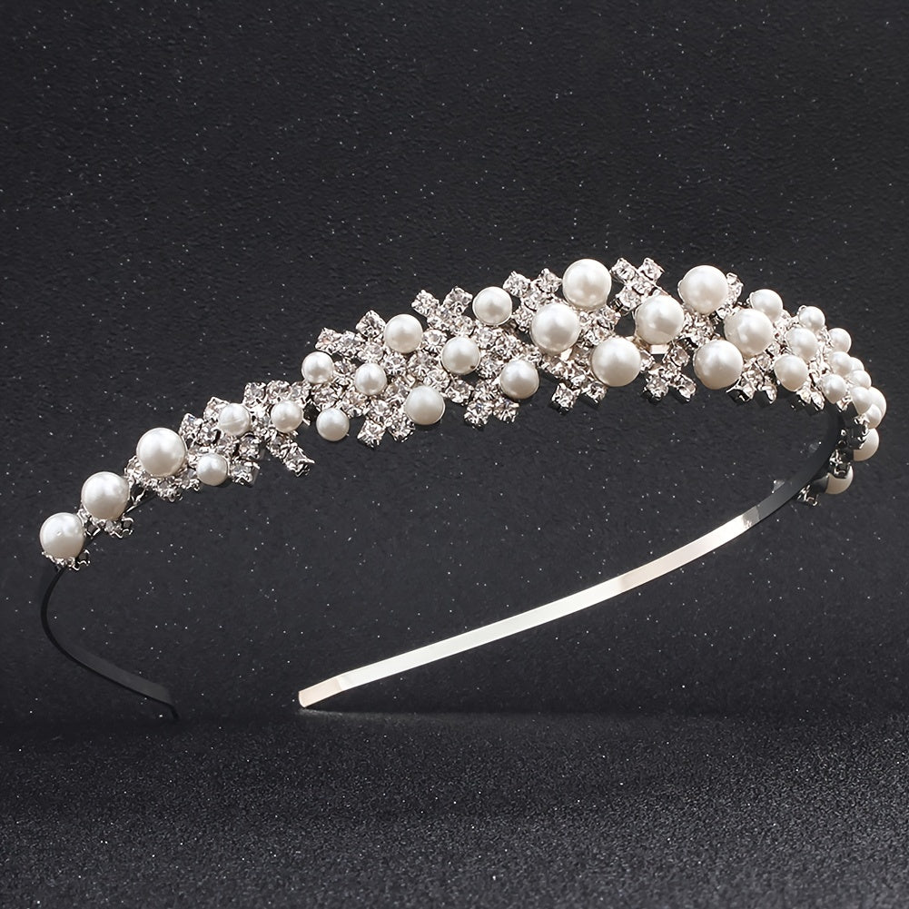 Faux Pearl and Rhinestone Hairband for Weddings Parties and Cosplay