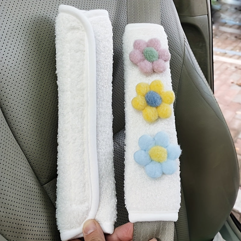2 piezas de protectores de hombro para cinturón de seguridad de coche con diseño floral y peluche, cubiertas de seguro