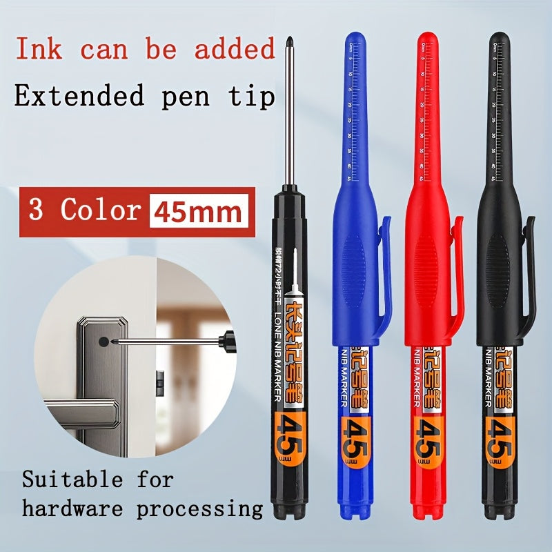 3PCS Multi-Color Marker Pen Set 45mm Deep Hole Long Nib Carpentry