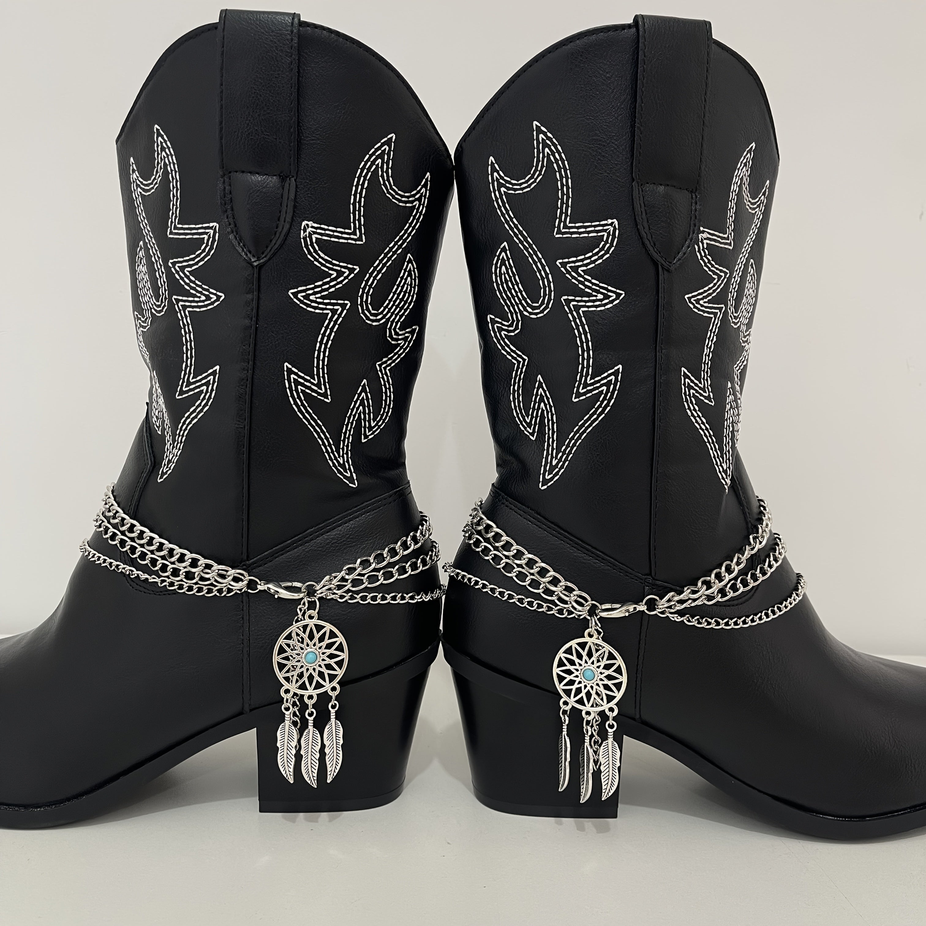 Women's Vintage Iron Boot Chain Jewelry with Tassels and Turquoise Details