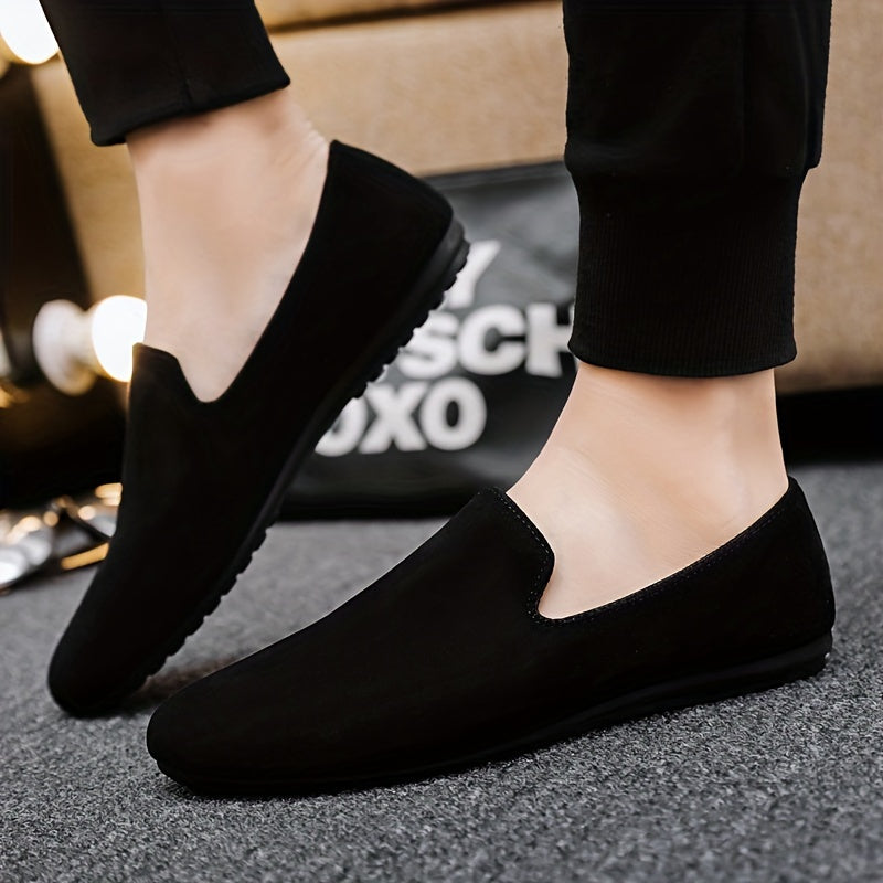 Men's Black Slip-On Loafers Casual Round Toe PVC Sole Spring Summer 2024