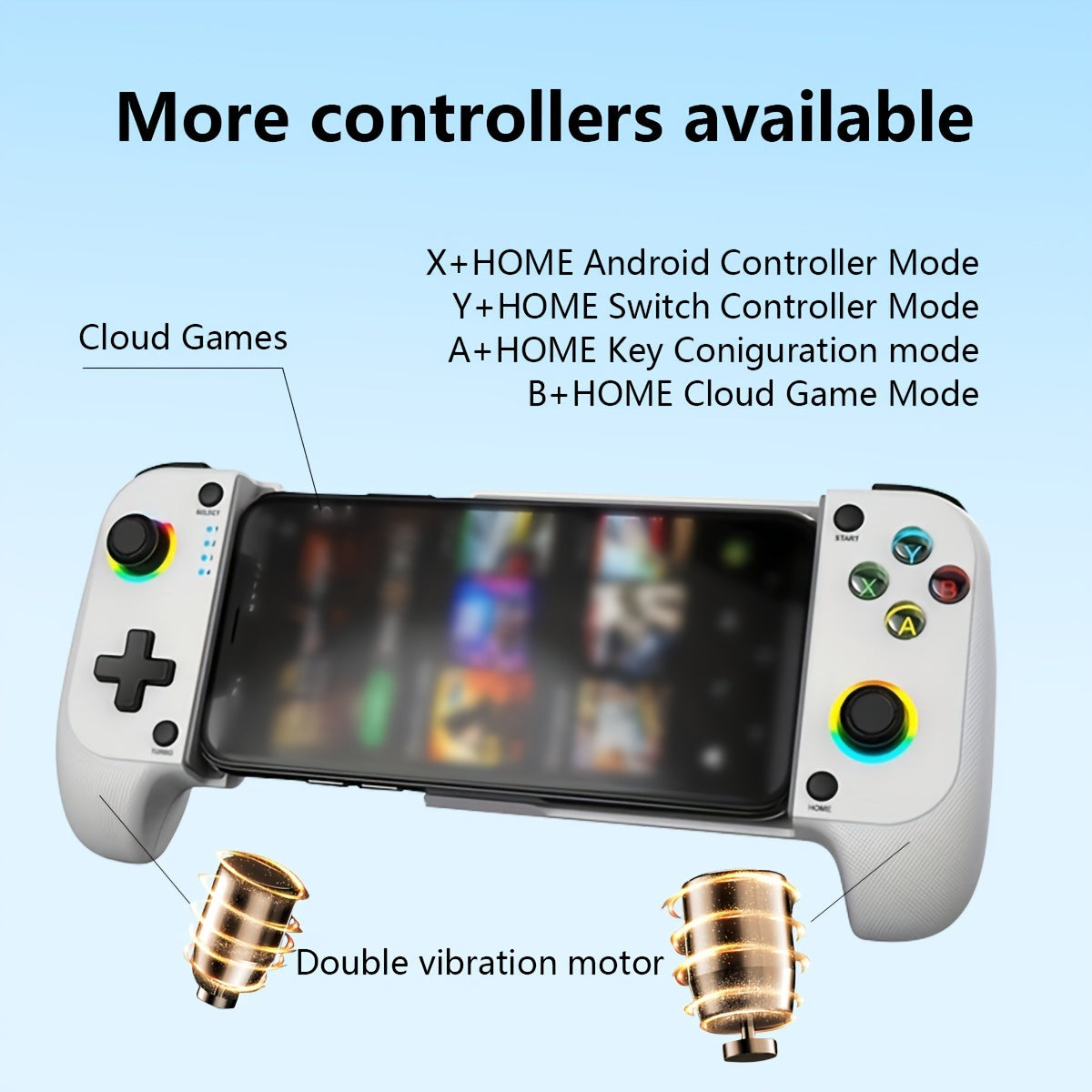 Wireless RGB Mobile Game Controller for Android iPhone Dual Hall Joysticks Streaming Remote Games Compatible with Xbox Game Pass and Apple Arcade