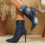 Women's Pointed High Heels Ankle Boots Retro Color Wipe Short Heels