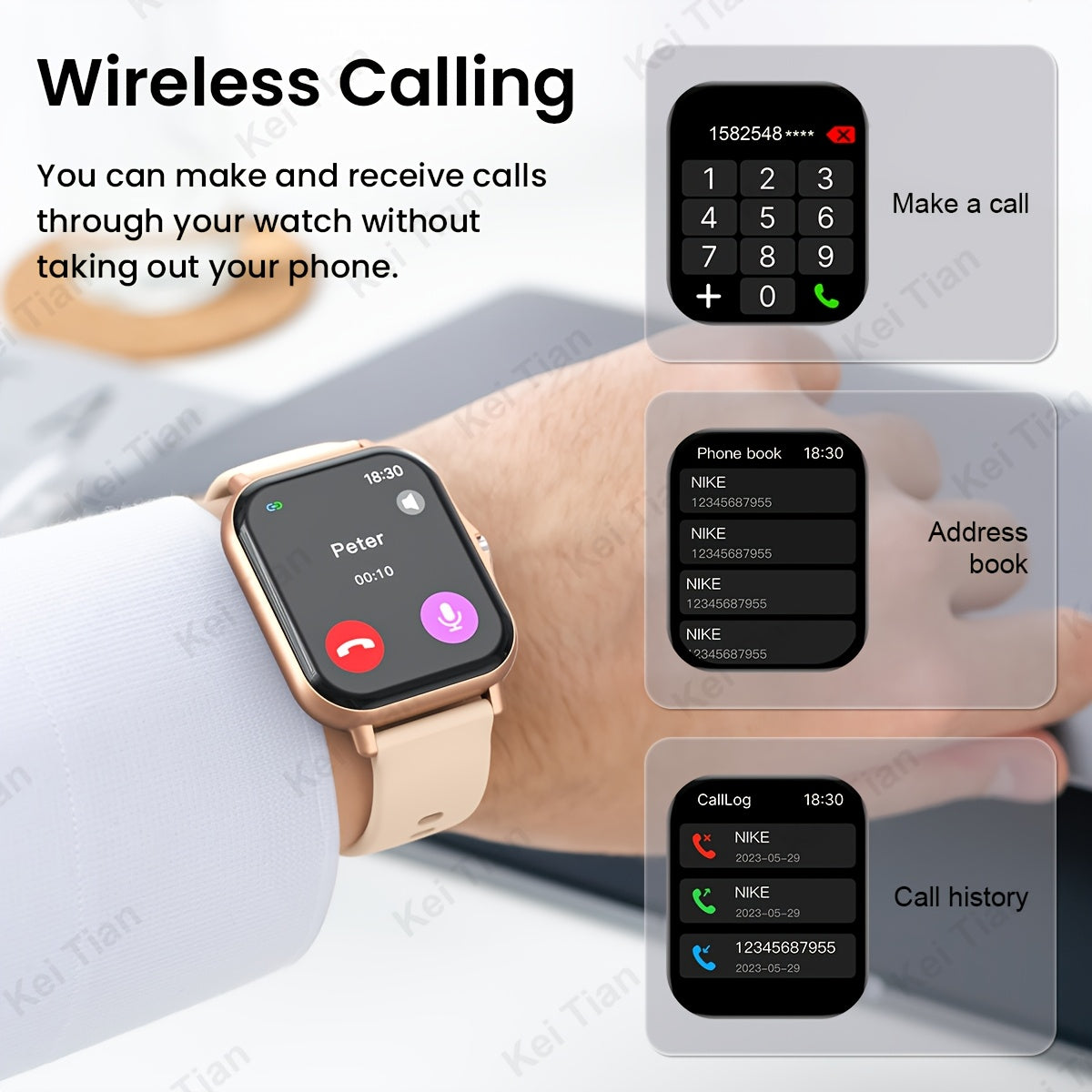 Smartwatch 4.65cm Touch Screen Multi-Sport Tracking Wireless 5.0 Beige Strap