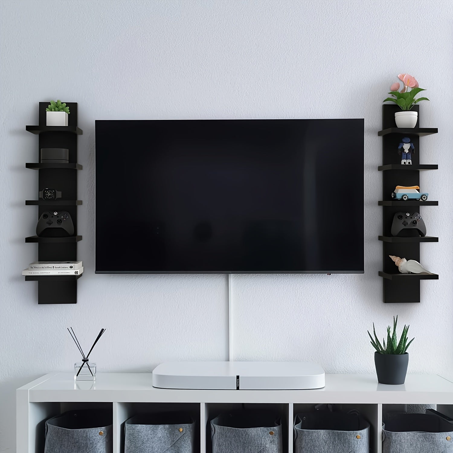 White Wooden Wall Shelf with Five Tiers for Storage and Organization