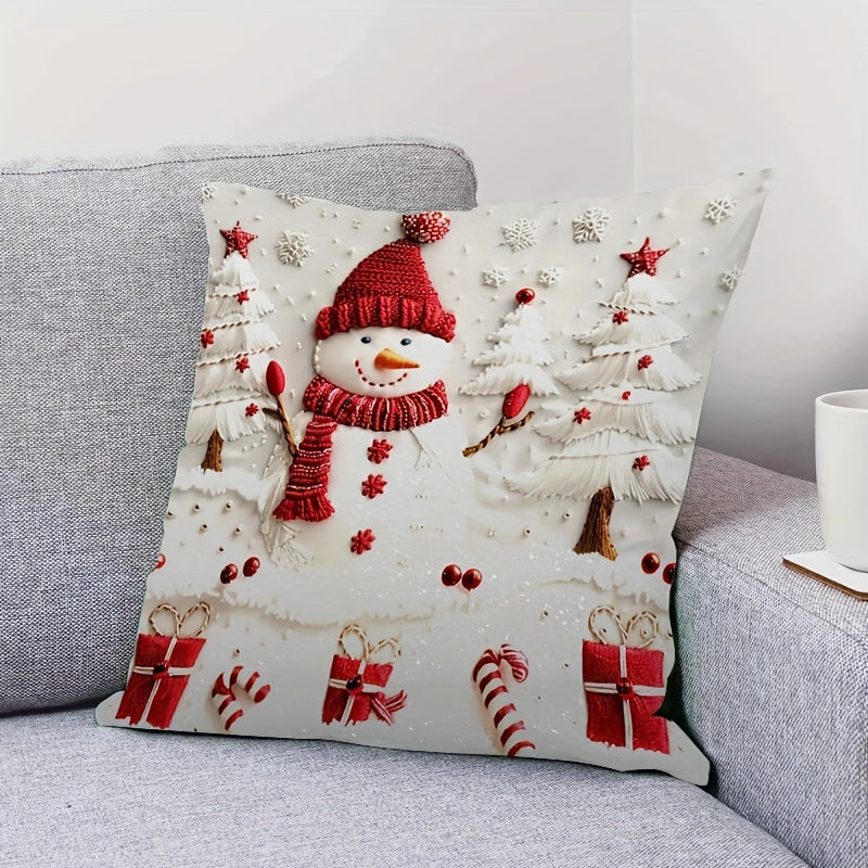 Christmas Snowman and Tree Throw Pillow Cover Polyester Zipper Machine Washable