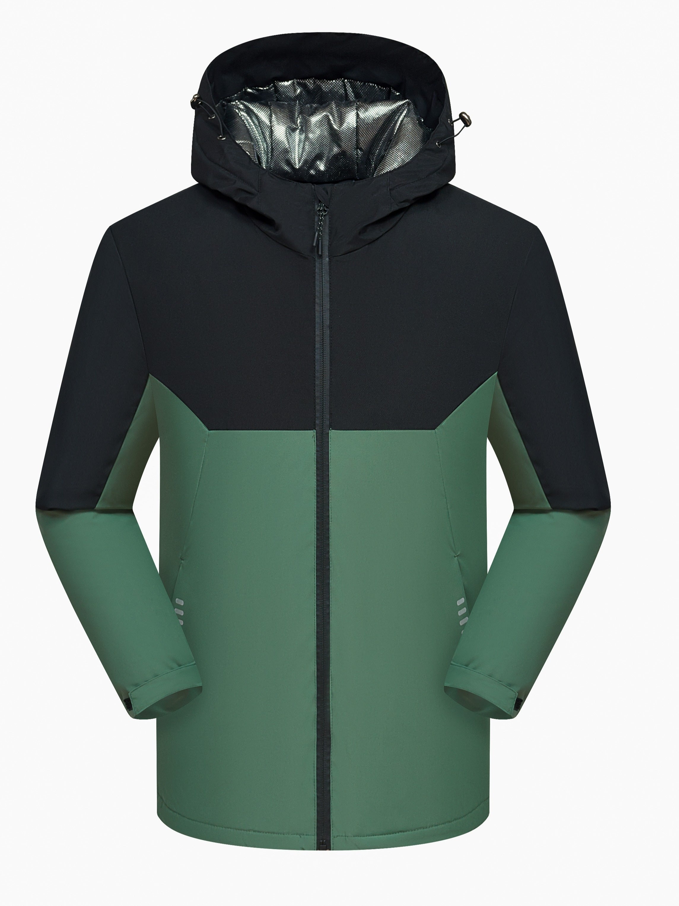 Plus Size Women's Colorblock Long Sleeve Zip Up Hooded Puffy Jacket