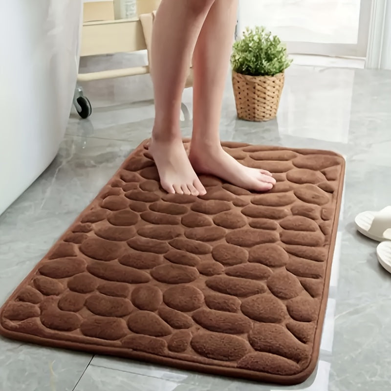 Red Memory Foam Bath Mat with Geometric Pattern Non-Slip Quick-Drying Absorbent Textured Surface