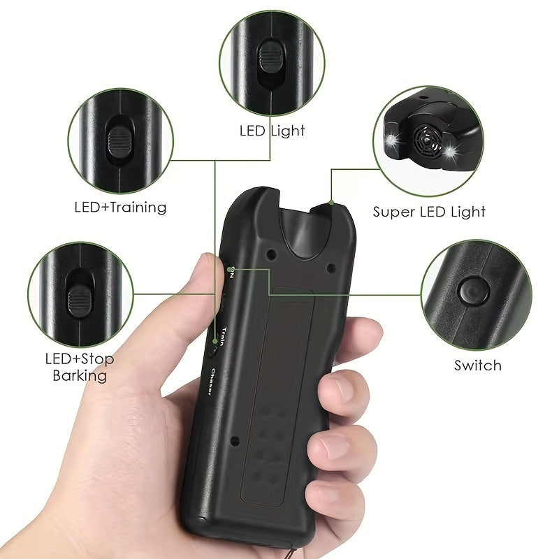 Portable Ultrasonic Dog Repellent Device with LED Light and Bark Control