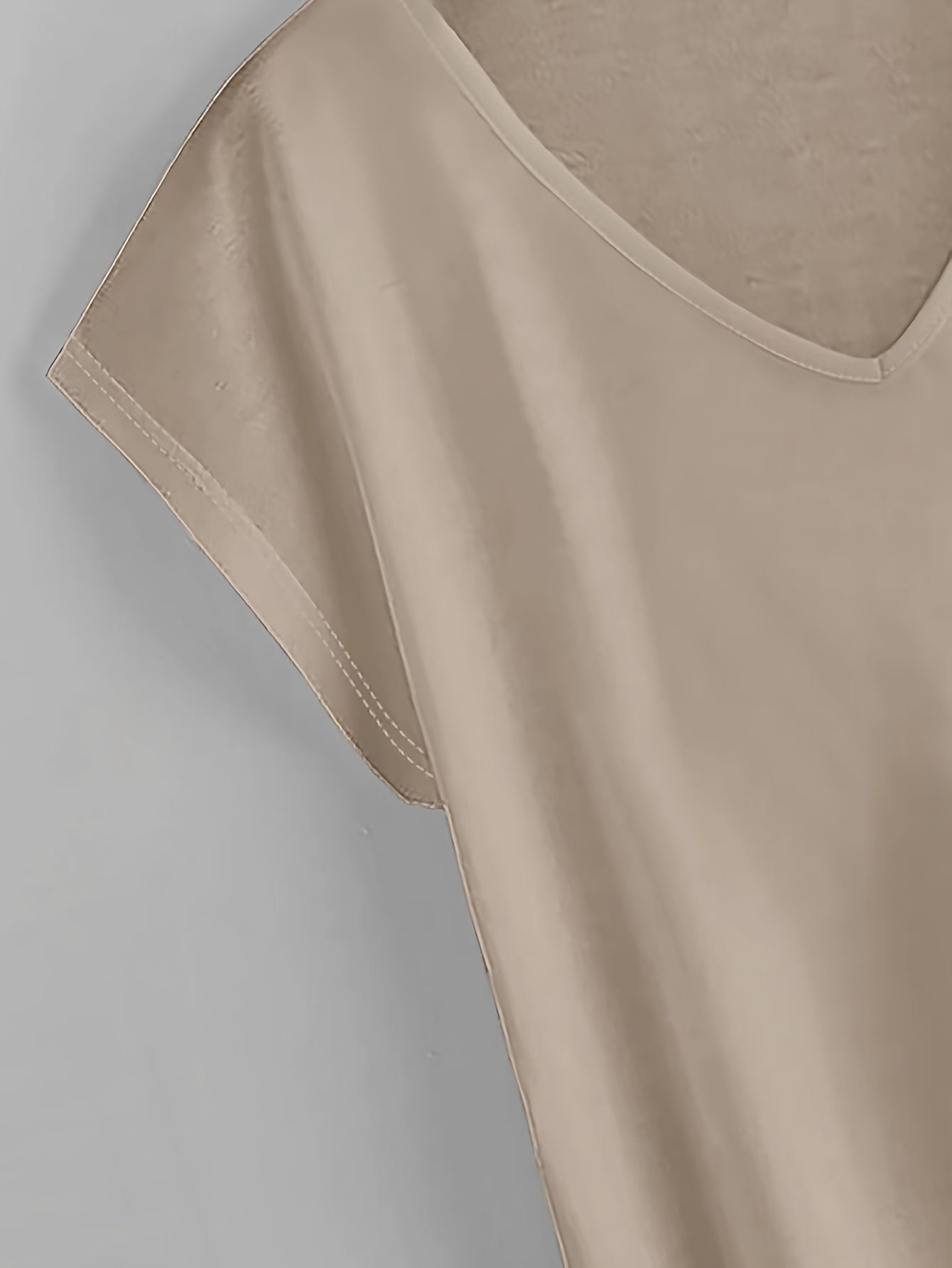 Camiseta de manga corta de color sólido para mujer, cuello en V, para primavera y verano, casual