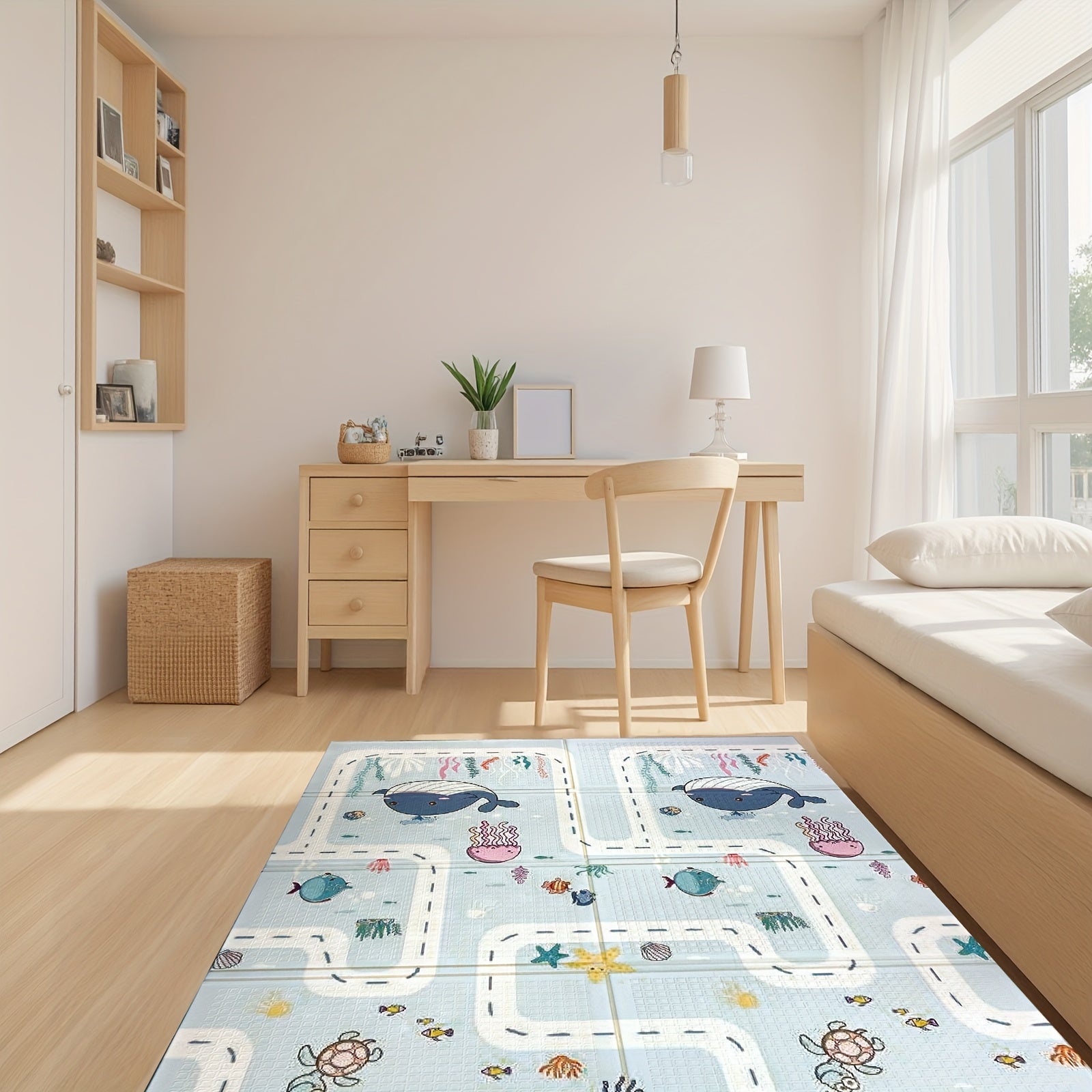 Foldable Reversible Foam Playmat for Kids Light Purple Deep Pink White Blue Nursery Floor Cushion