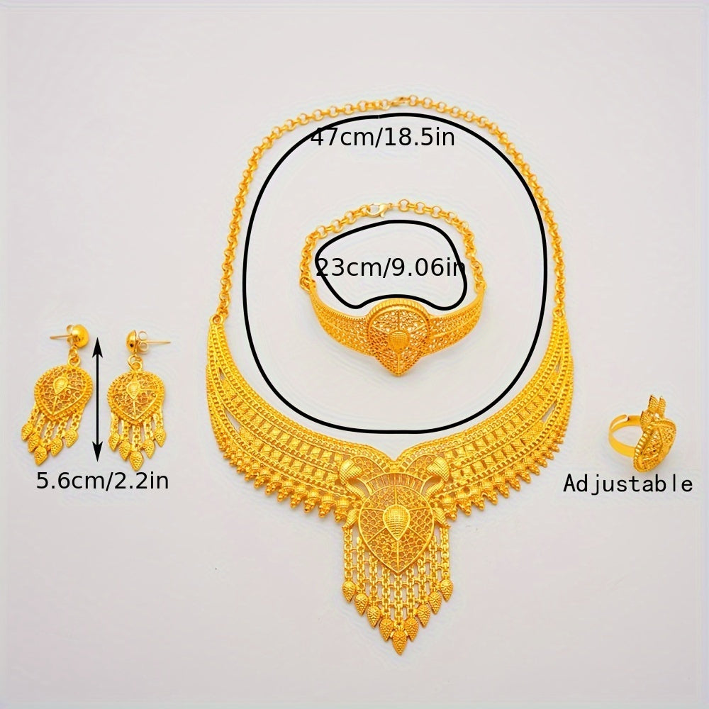 Copper Gold Bridal Jewelry Set with Tassel Earrings Necklace Ring Bracelet