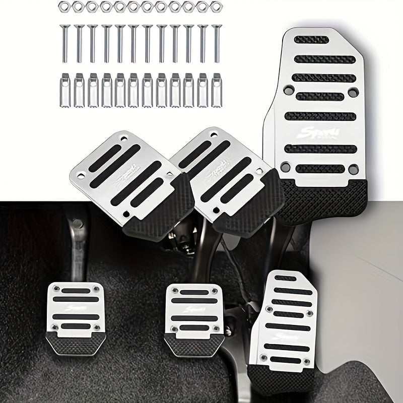 Universal alyuminiy avtomobil pedali qoplamasi to'plami 3 ta paket, sirpanmaydigan tormoz, gaz oyoq padlari