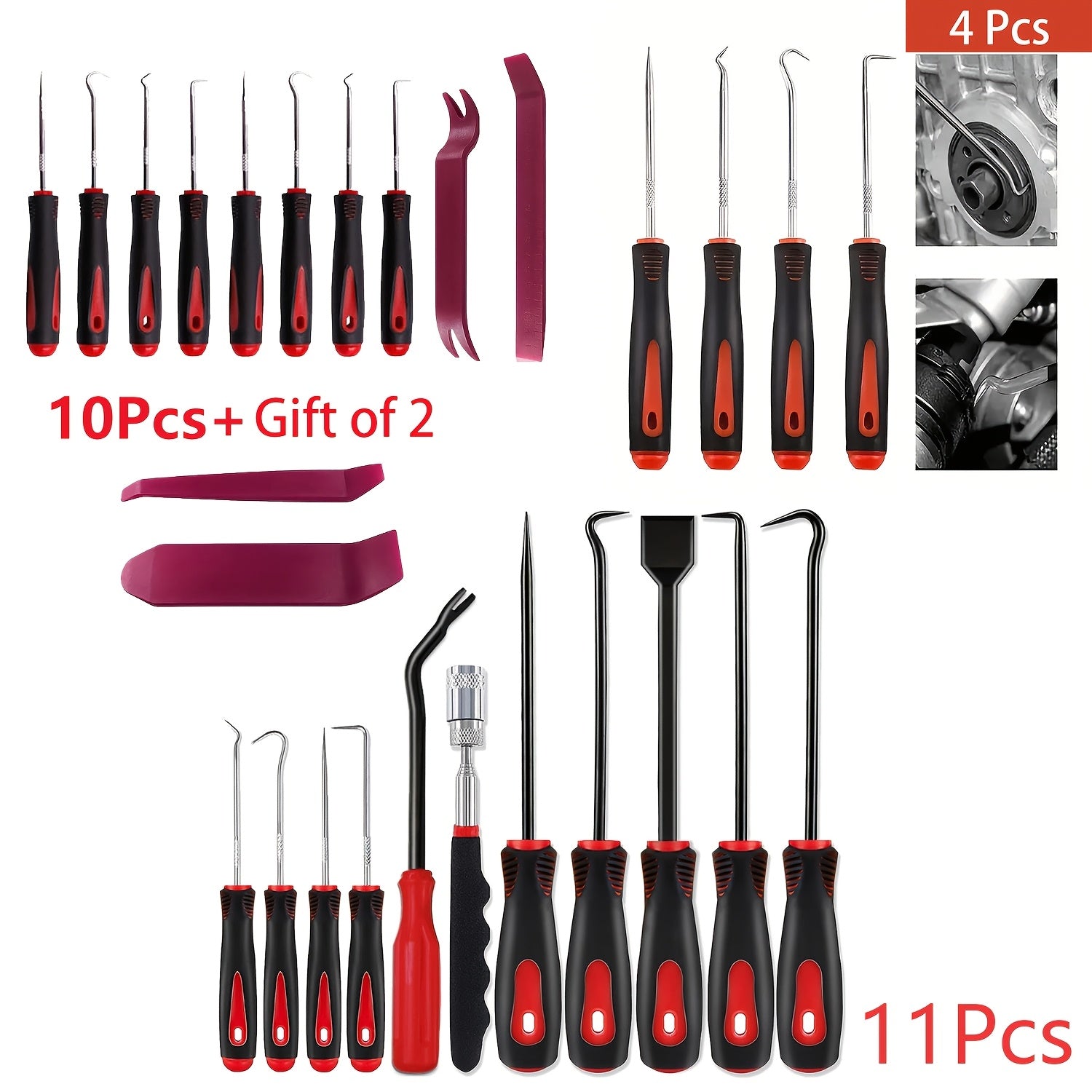 Juego de 4/10/11 piezas de ganchos y púas de precisión, herramientas manuales automotrices, extracción de juntas