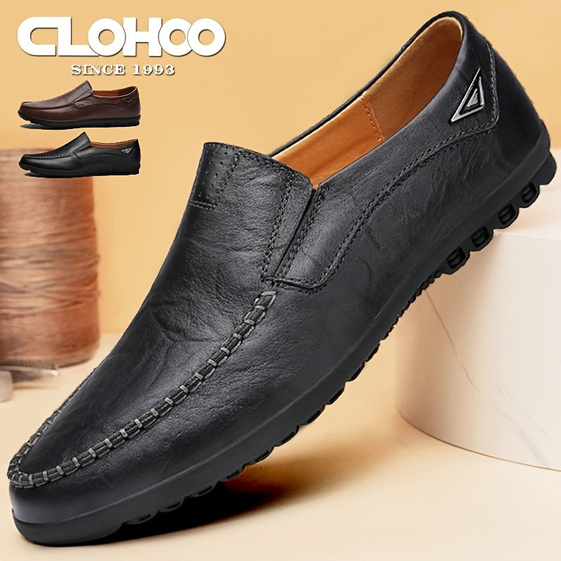 Men's Casual Leather Oxford Shoes Slip-On Low Top Round Toe All-Season