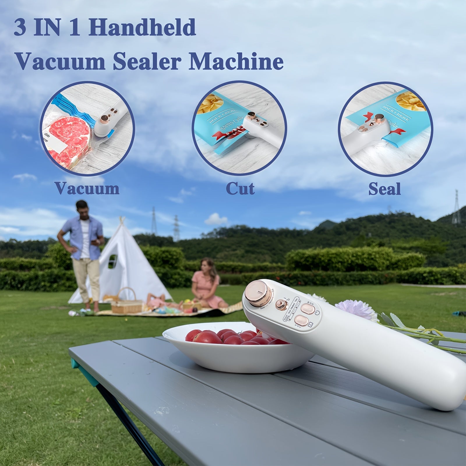 DINGDIAN Qo‘l bilan ishlovchi vakuum yopishtiruvchi mashina, kesgich bilan, 3-in-1 Elektr portativ mini sumkalar yopishtiruvchi, oziq-ovqat va atıştırmalıklarni saqlash uchun.