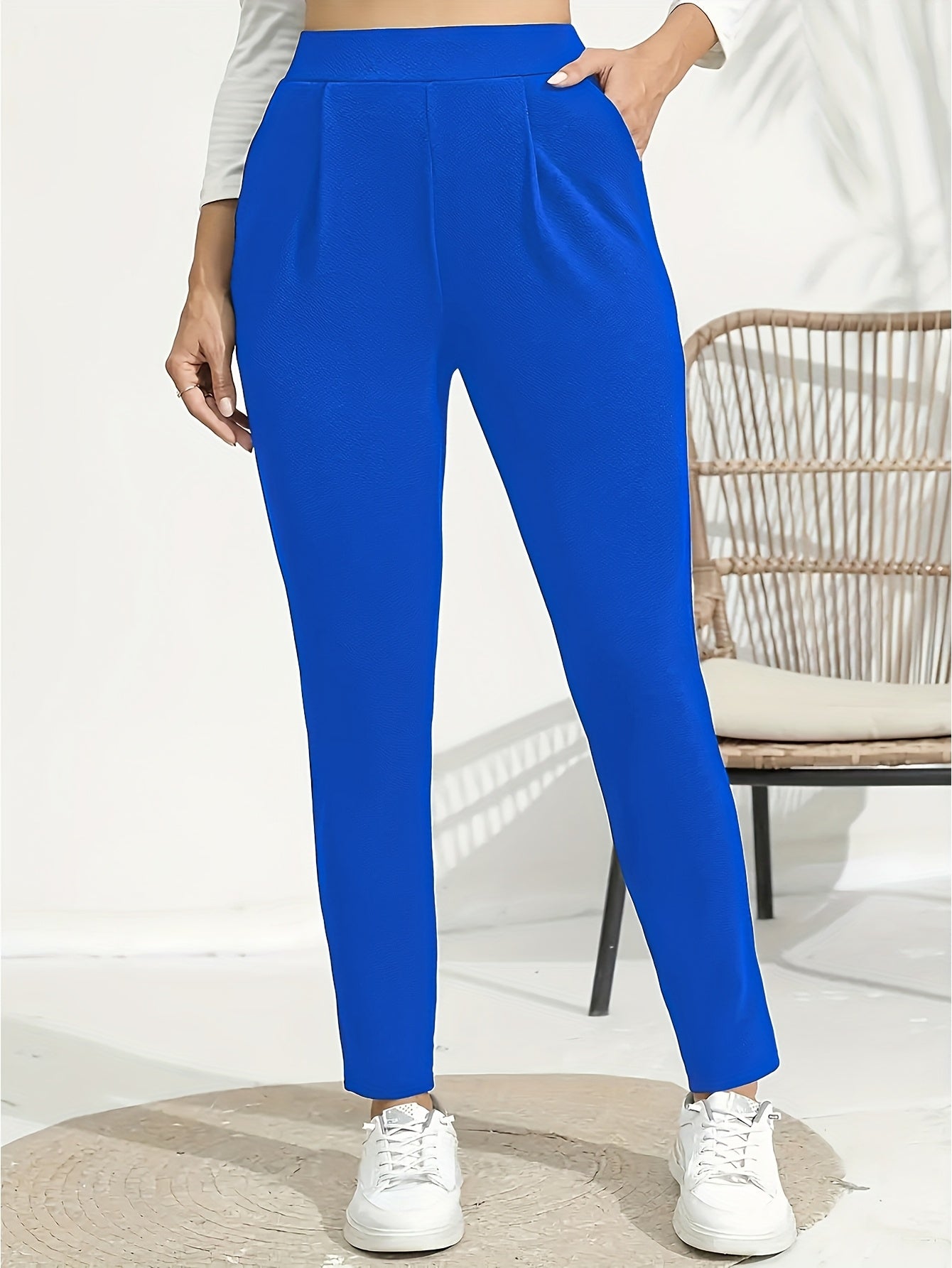 Women's Plus Size Stretch Straight Leg Pants Solid Color Casual Semi-Formal