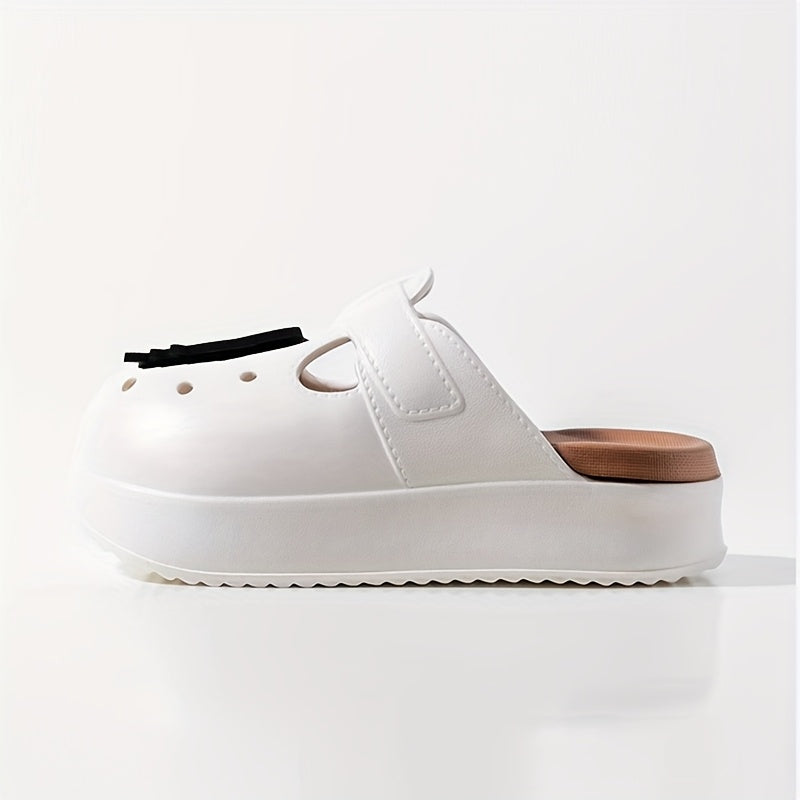 Women'S White EVA Platform Clogs with Red Bow Breathable Beach Shoes