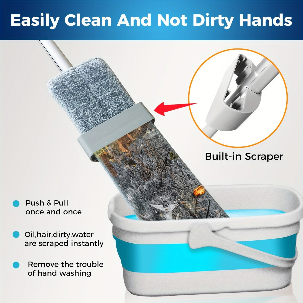 Conjunto de mopa plana y cubo plegable con pads de microfibra para la limpieza del hogar