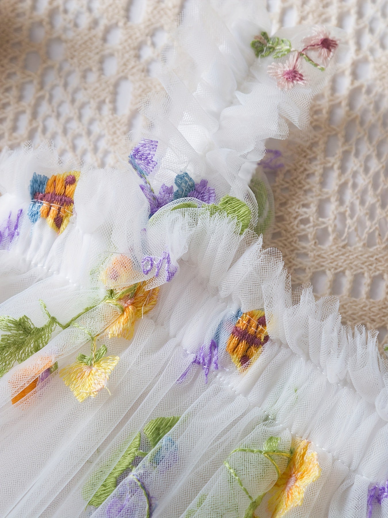 Baby Girl Sleeveless Mesh Dress with Flower Embroidery for Summer Birthdays