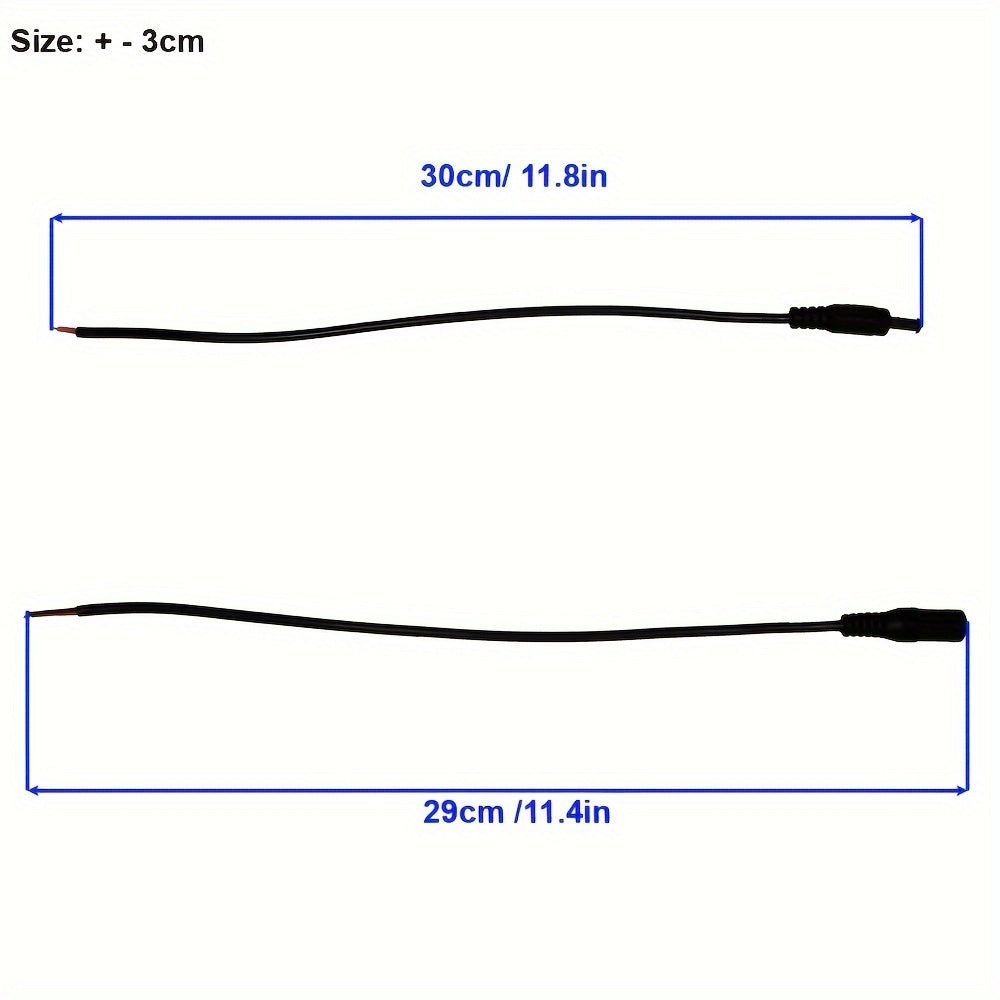 5 pares de conectores de enchufe de corriente continua macho y hembra de 12V 5.5x2.1mm con cables negros