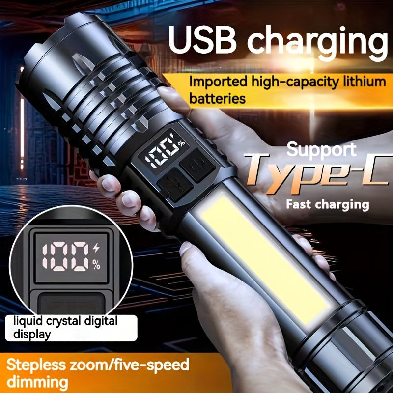 800mAh USB Rechargeable LED Flashlight with Adjustable Focus for Camping and Emergency