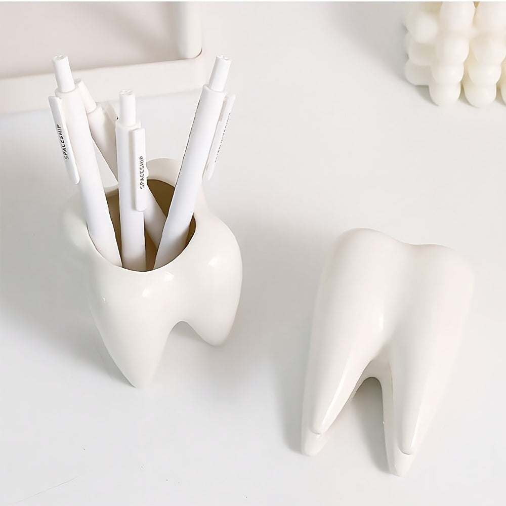 Ceramic Tooth-Shaped Pen Holder and Succulent Pot Rotates 360° Desk Organizer for Home Office