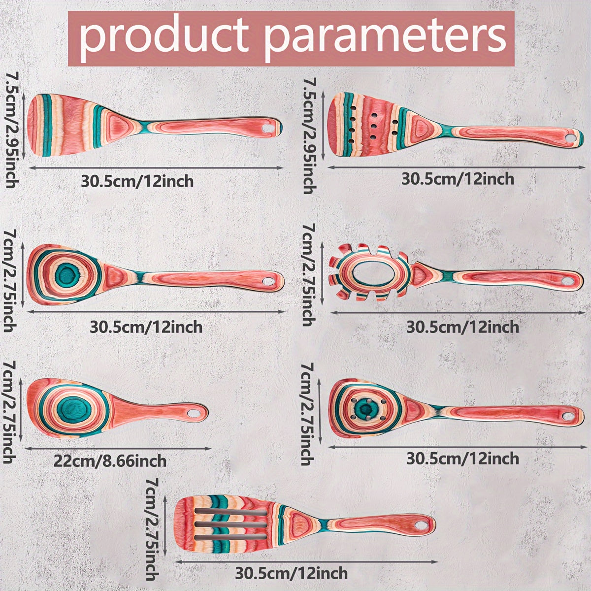 Pink Wooden Kitchen Utensil Set 7-Piece Non-Stick Heat-Resistant Cooking Tools