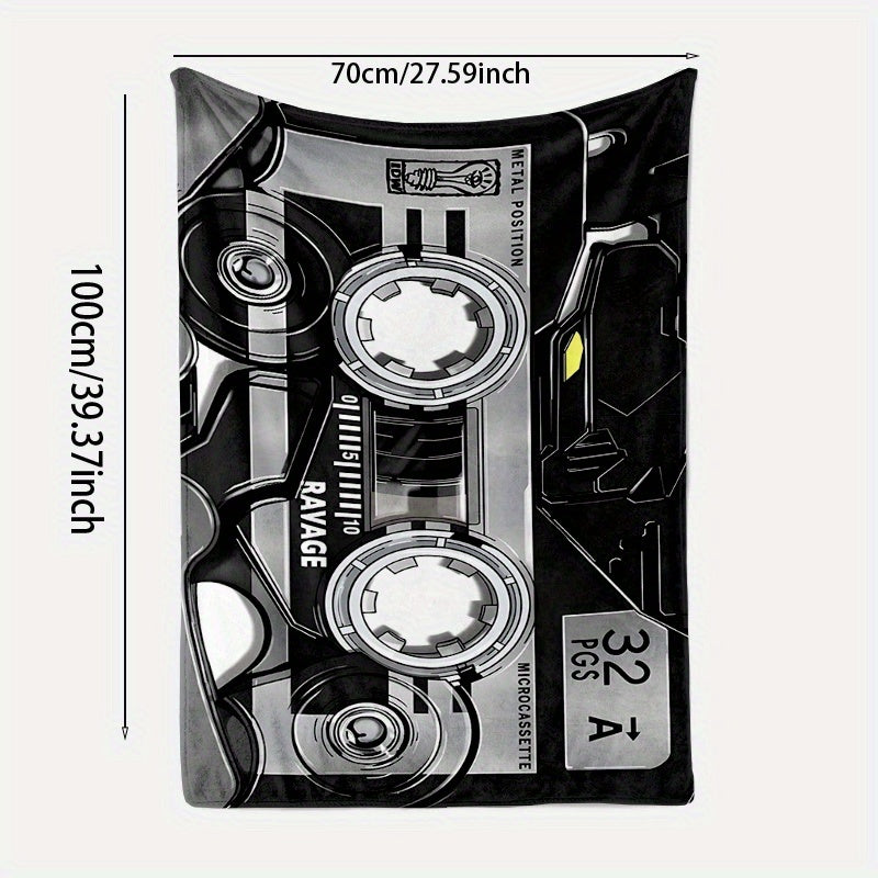 Flannel Fleece Throw Blanket with Retro Music Tape Player Design for Sofa Bed Travel Camping
